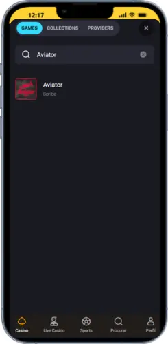 Aviator search results inside casino lobby